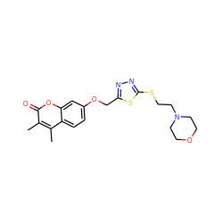 Cc1c(C)c2ccc(OCc3nnc(SCCN4CCOCC4)s3)cc2oc1=O ZINC000095575003