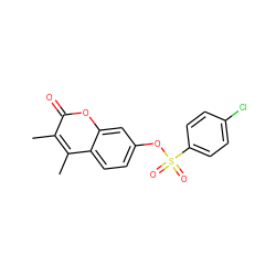 Cc1c(C)c2ccc(OS(=O)(=O)c3ccc(Cl)cc3)cc2oc1=O ZINC000028223817