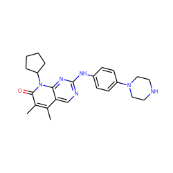 Cc1c(C)c2cnc(Nc3ccc(N4CCNCC4)cc3)nc2n(C2CCCC2)c1=O ZINC000013641545