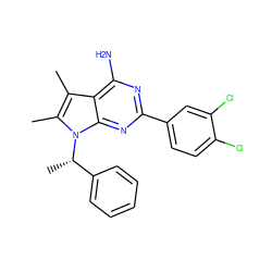 Cc1c(C)n([C@@H](C)c2ccccc2)c2nc(-c3ccc(Cl)c(Cl)c3)nc(N)c12 ZINC000013756600