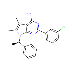 Cc1c(C)n([C@H](C)c2ccccc2)c2nc(-c3cccc(Cl)c3)nc(N)c12 ZINC000000601757