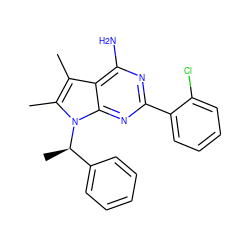 Cc1c(C)n([C@H](C)c2ccccc2)c2nc(-c3ccccc3Cl)nc(N)c12 ZINC000013756591