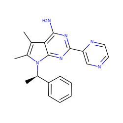 Cc1c(C)n([C@H](C)c2ccccc2)c2nc(-c3cnccn3)nc(N)c12 ZINC000013835472