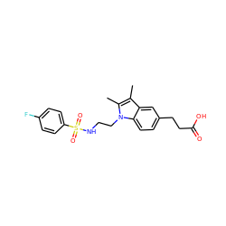 Cc1c(C)n(CCNS(=O)(=O)c2ccc(F)cc2)c2ccc(CCC(=O)O)cc12 ZINC000026821935