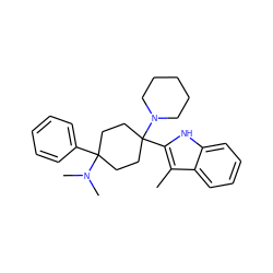 Cc1c(C2(N3CCCCC3)CCC(c3ccccc3)(N(C)C)CC2)[nH]c2ccccc12 ZINC000204163653