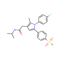 Cc1c(CC(=O)NC(C)C)cc(-c2ccc(S(C)(=O)=O)cc2)n1-c1ccc(F)cc1 ZINC000299855369