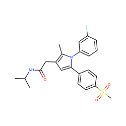 Cc1c(CC(=O)NC(C)C)cc(-c2ccc(S(C)(=O)=O)cc2)n1-c1cccc(F)c1 ZINC000299861295