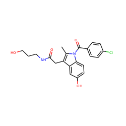 Cc1c(CC(=O)NCCCO)c2cc(O)ccc2n1C(=O)c1ccc(Cl)cc1 ZINC000028862787