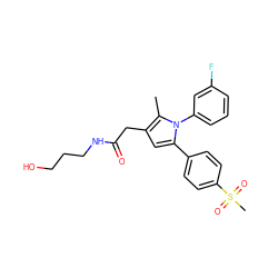 Cc1c(CC(=O)NCCCO)cc(-c2ccc(S(C)(=O)=O)cc2)n1-c1cccc(F)c1 ZINC000103232561