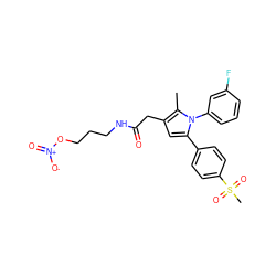 Cc1c(CC(=O)NCCCO[N+](=O)[O-])cc(-c2ccc(S(C)(=O)=O)cc2)n1-c1cccc(F)c1 ZINC000103232550