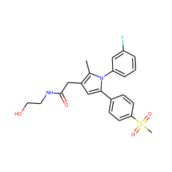 Cc1c(CC(=O)NCCO)cc(-c2ccc(S(C)(=O)=O)cc2)n1-c1cccc(F)c1 ZINC000103232558