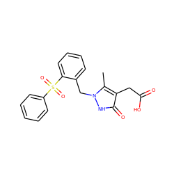 Cc1c(CC(=O)O)c(=O)[nH]n1Cc1ccccc1S(=O)(=O)c1ccccc1 ZINC000096270510