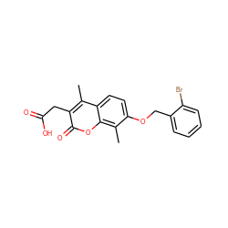 Cc1c(CC(=O)O)c(=O)oc2c(C)c(OCc3ccccc3Br)ccc12 ZINC000009034032