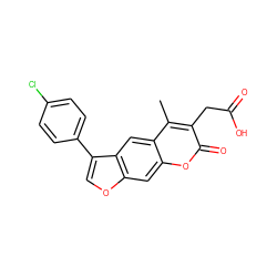 Cc1c(CC(=O)O)c(=O)oc2cc3occ(-c4ccc(Cl)cc4)c3cc12 ZINC000004043558