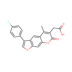 Cc1c(CC(=O)O)c(=O)oc2cc3occ(-c4ccc(F)cc4)c3cc12 ZINC000002091194