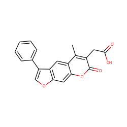 Cc1c(CC(=O)O)c(=O)oc2cc3occ(-c4ccccc4)c3cc12 ZINC000004043840