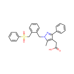 Cc1c(CC(=O)O)c(-c2ccccc2)nn1Cc1ccccc1CS(=O)(=O)c1ccccc1 ZINC000096270537