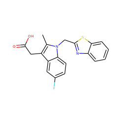 Cc1c(CC(=O)O)c2cc(F)ccc2n1Cc1nc2ccccc2s1 ZINC000095577666