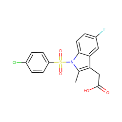 Cc1c(CC(=O)O)c2cc(F)ccc2n1S(=O)(=O)c1ccc(Cl)cc1 ZINC000013673908