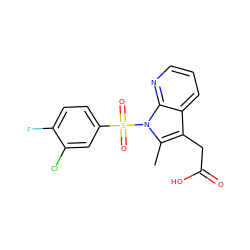 Cc1c(CC(=O)O)c2cccnc2n1S(=O)(=O)c1ccc(F)c(Cl)c1 ZINC000034641397