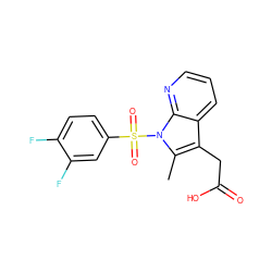 Cc1c(CC(=O)O)c2cccnc2n1S(=O)(=O)c1ccc(F)c(F)c1 ZINC000038214901