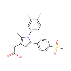 Cc1c(CC(=O)O)cc(-c2ccc(S(C)(=O)=O)cc2)n1-c1ccc(F)c(F)c1 ZINC000045338148