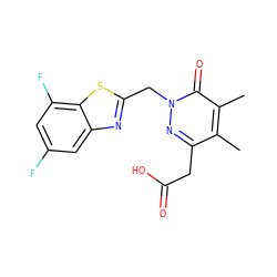 Cc1c(CC(=O)O)nn(Cc2nc3cc(F)cc(F)c3s2)c(=O)c1C ZINC000003783037