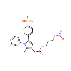 Cc1c(CC(=O)OCCCO[N+](=O)[O-])cc(-c2ccc(S(C)(=O)=O)cc2)n1-c1cccc(F)c1 ZINC000073223648