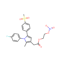 Cc1c(CC(=O)OCCO[N+](=O)[O-])cc(-c2ccc(S(C)(=O)=O)cc2)n1-c1ccc(F)cc1 ZINC000082157831