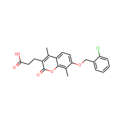 Cc1c(CCC(=O)O)c(=O)oc2c(C)c(OCc3ccccc3Cl)ccc12 ZINC000002151572