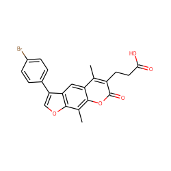 Cc1c(CCC(=O)O)c(=O)oc2c(C)c3occ(-c4ccc(Br)cc4)c3cc12 ZINC000002347812