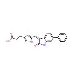 Cc1c(CCC(=O)O)c[nH]c1/C=C1\C(=O)Nc2cc(-c3ccccc3)ccc21 ZINC000003834041