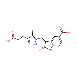 Cc1c(CCC(=O)O)c[nH]c1/C=C1\C(=O)Nc2ccc(C(=O)O)cc21 ZINC000003815565