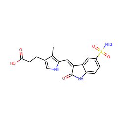 Cc1c(CCC(=O)O)c[nH]c1/C=C1\C(=O)Nc2ccc(S(N)(=O)=O)cc21 ZINC000003815552