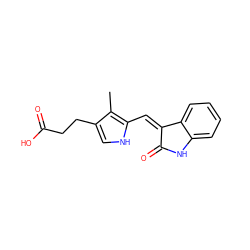 Cc1c(CCC(=O)O)c[nH]c1/C=C1\C(=O)Nc2ccccc21 ZINC000003834038