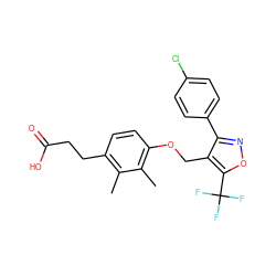 Cc1c(CCC(=O)O)ccc(OCc2c(-c3ccc(Cl)cc3)noc2C(F)(F)F)c1C ZINC001772623959