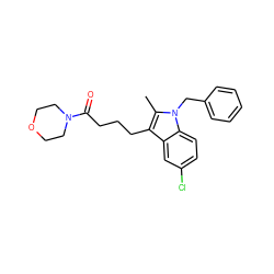 Cc1c(CCCC(=O)N2CCOCC2)c2cc(Cl)ccc2n1Cc1ccccc1 ZINC000028704773