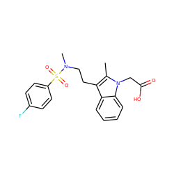 Cc1c(CCN(C)S(=O)(=O)c2ccc(F)cc2)c2ccccc2n1CC(=O)O ZINC000095571602