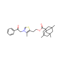 Cc1c(CCOC(=O)C23CC4(C)CC(C)(CC(C)(C4)C2)C3)sc[n+]1CC(=O)c1ccccc1 ZINC000009010515