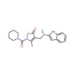 Cc1c(CN(C)c2cc3ccccc3[nH]2)c(=O)on1C(=O)N1CCCCC1 ZINC000026940482