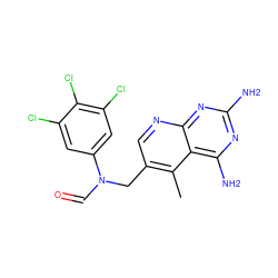 Cc1c(CN(C=O)c2cc(Cl)c(Cl)c(Cl)c2)cnc2nc(N)nc(N)c12 ZINC000005891422