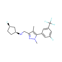 Cc1c(CN[C@H]2CC[C@@H](F)C2)nn(C)c1-c1cc(F)cc(C(F)(F)F)c1 ZINC000043071920