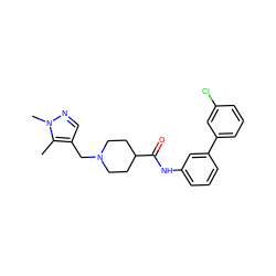 Cc1c(CN2CCC(C(=O)Nc3cccc(-c4cccc(Cl)c4)c3)CC2)cnn1C ZINC000011933139