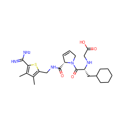 Cc1c(CNC(=O)[C@@H]2C=CCN2C(=O)[C@@H](CC2CCCCC2)NCC(=O)O)sc(C(=N)N)c1C ZINC000036107691