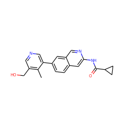 Cc1c(CO)cncc1-c1ccc2cc(NC(=O)C3CC3)ncc2c1 ZINC000144375291