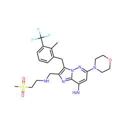 Cc1c(Cc2c(CNCCS(C)(=O)=O)nc3c(N)cc(N4CCOCC4)nn23)cccc1C(F)(F)F ZINC001772624273