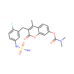 Cc1c(Cc2cc(NS(N)(=O)=O)ccc2F)c(=O)oc2cc(OC(=O)N(C)C)ccc12 ZINC000103251017