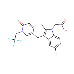 Cc1c(Cc2ccc(=O)n(CC(F)(F)F)c2)c2cc(F)ccc2n1CC(=O)O ZINC000169312910