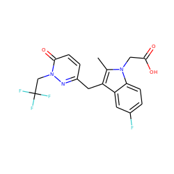 Cc1c(Cc2ccc(=O)n(CC(F)(F)F)n2)c2cc(F)ccc2n1CC(=O)O ZINC000117015556