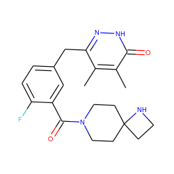 Cc1c(Cc2ccc(F)c(C(=O)N3CCC4(CCN4)CC3)c2)n[nH]c(=O)c1C ZINC000045388110